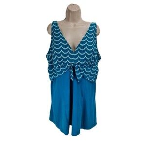 Roaman's Women Plus Size 24W Blue Multi Ruffled Tankini Swim Suit One Piece 272A